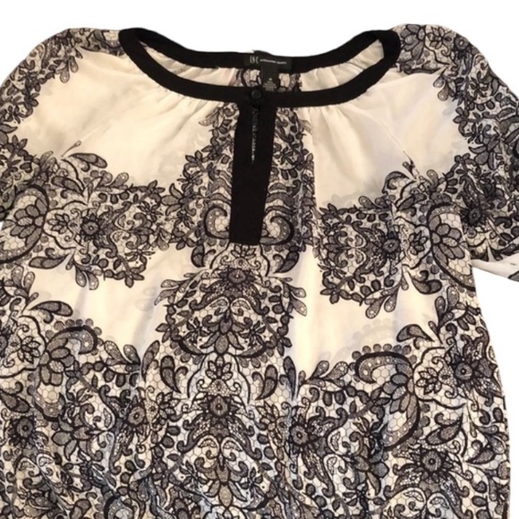 INC International ysize 14 Black ivory sheer paisley print 3/4 sleeve - Picture 1 of 11